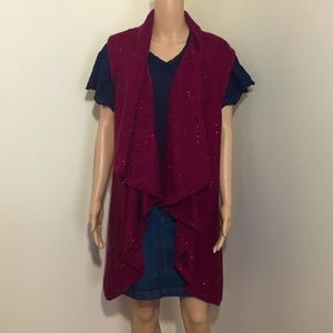 NWT Dennis by Dennis Basso Hi-Low Sweater Open Vest Black Sequin Detail Size M